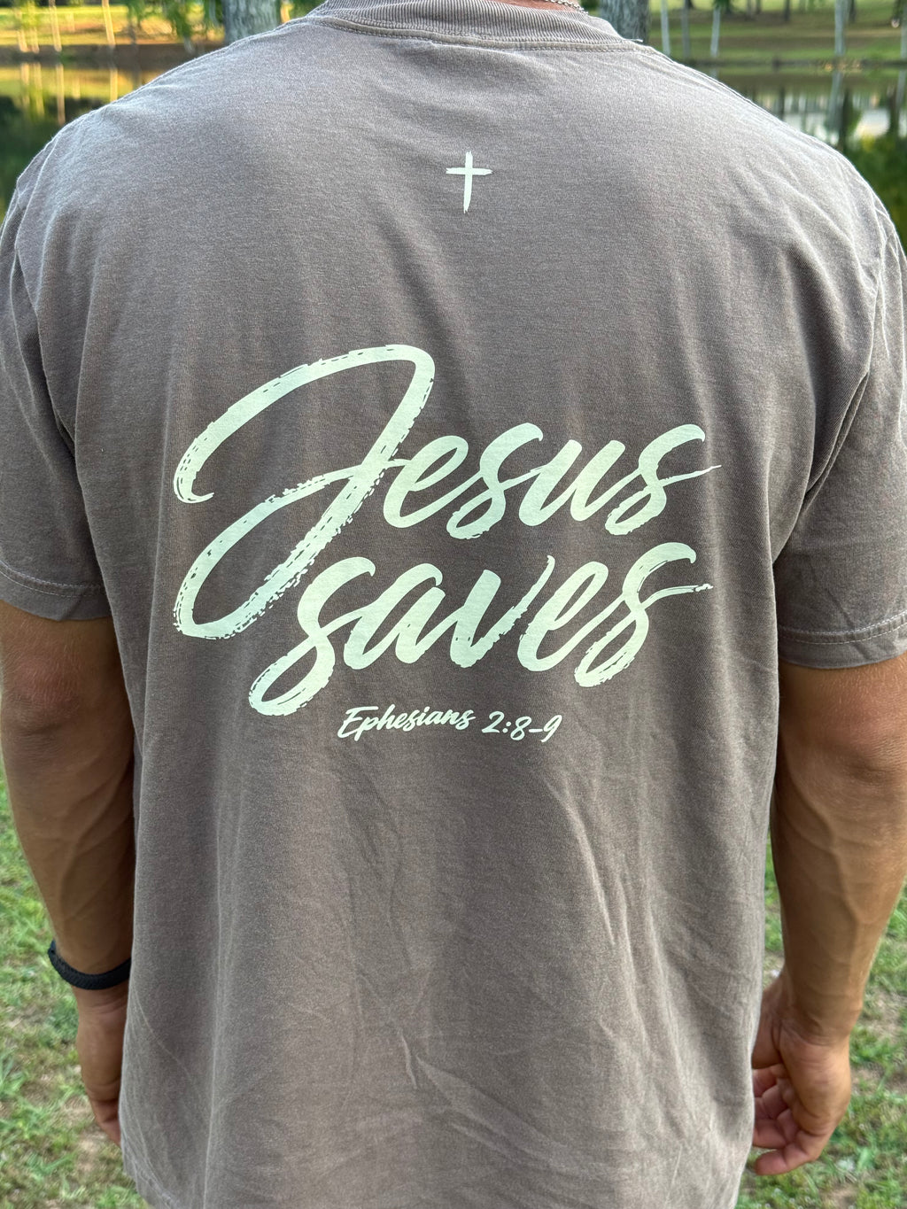 Espresso Comfort Colors Jesus Saves Pocket Tee