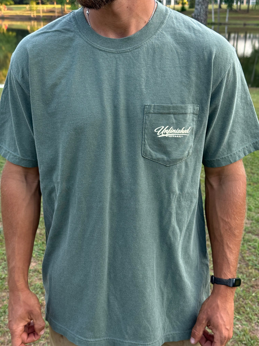 Moss Comfort Color Jesus Saves Pocket Tee