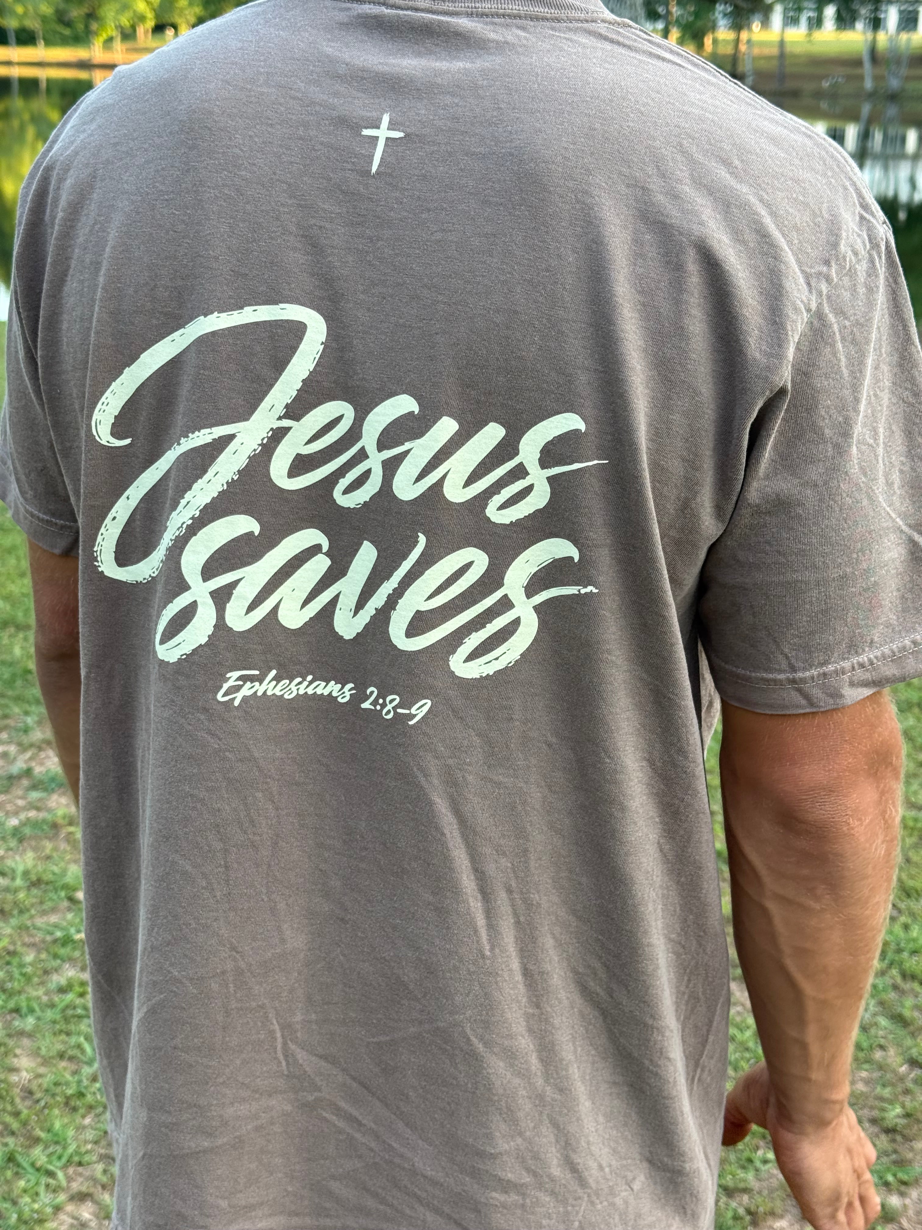 Espresso Comfort Colors Jesus Saves Pocket Tee