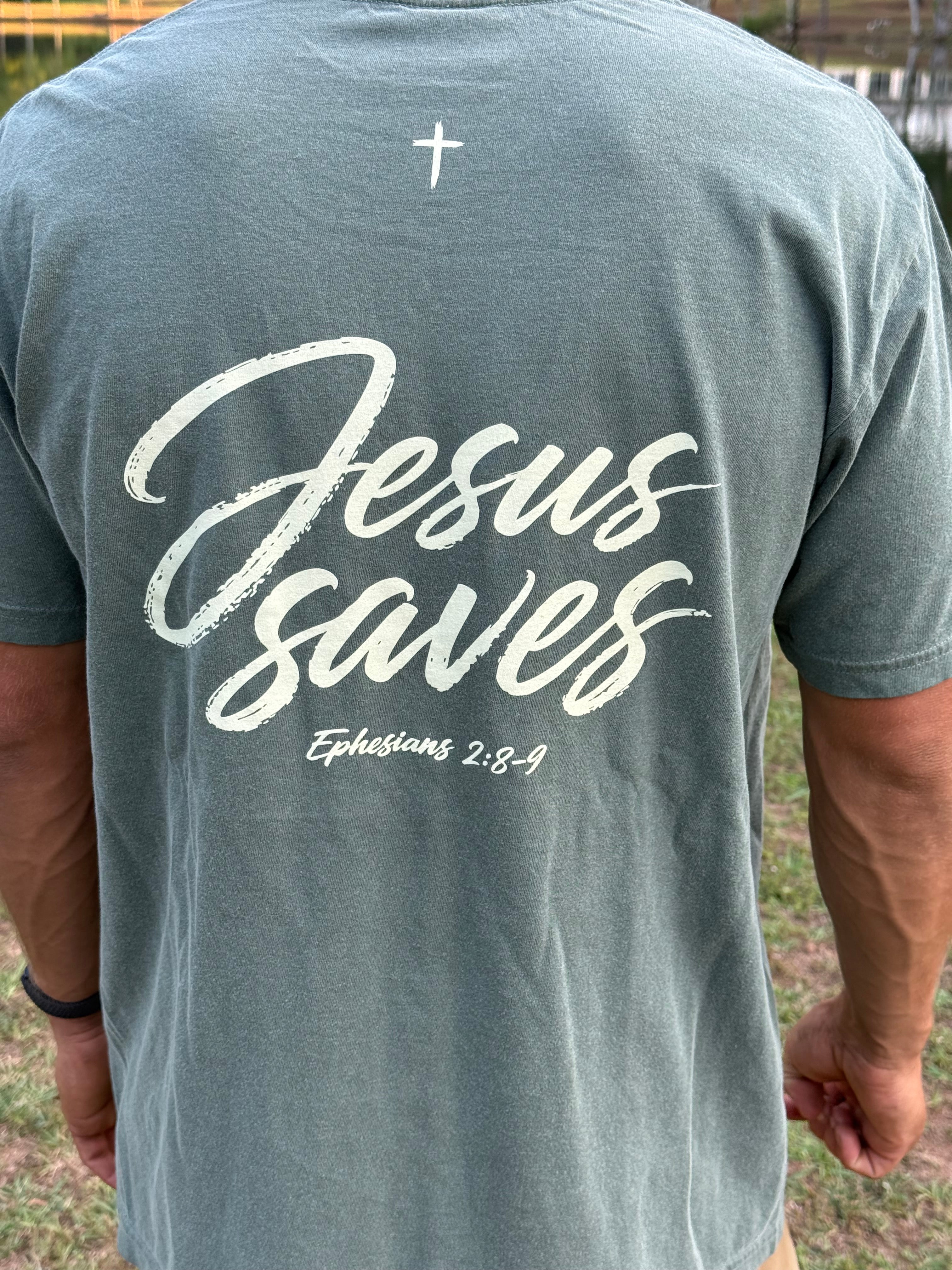 Moss Comfort Color Jesus Saves Pocket Tee