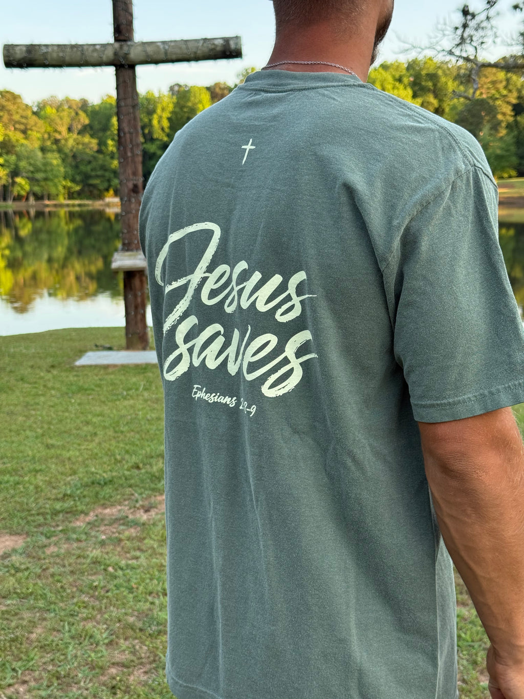 Moss Comfort Color Jesus Saves Pocket Tee