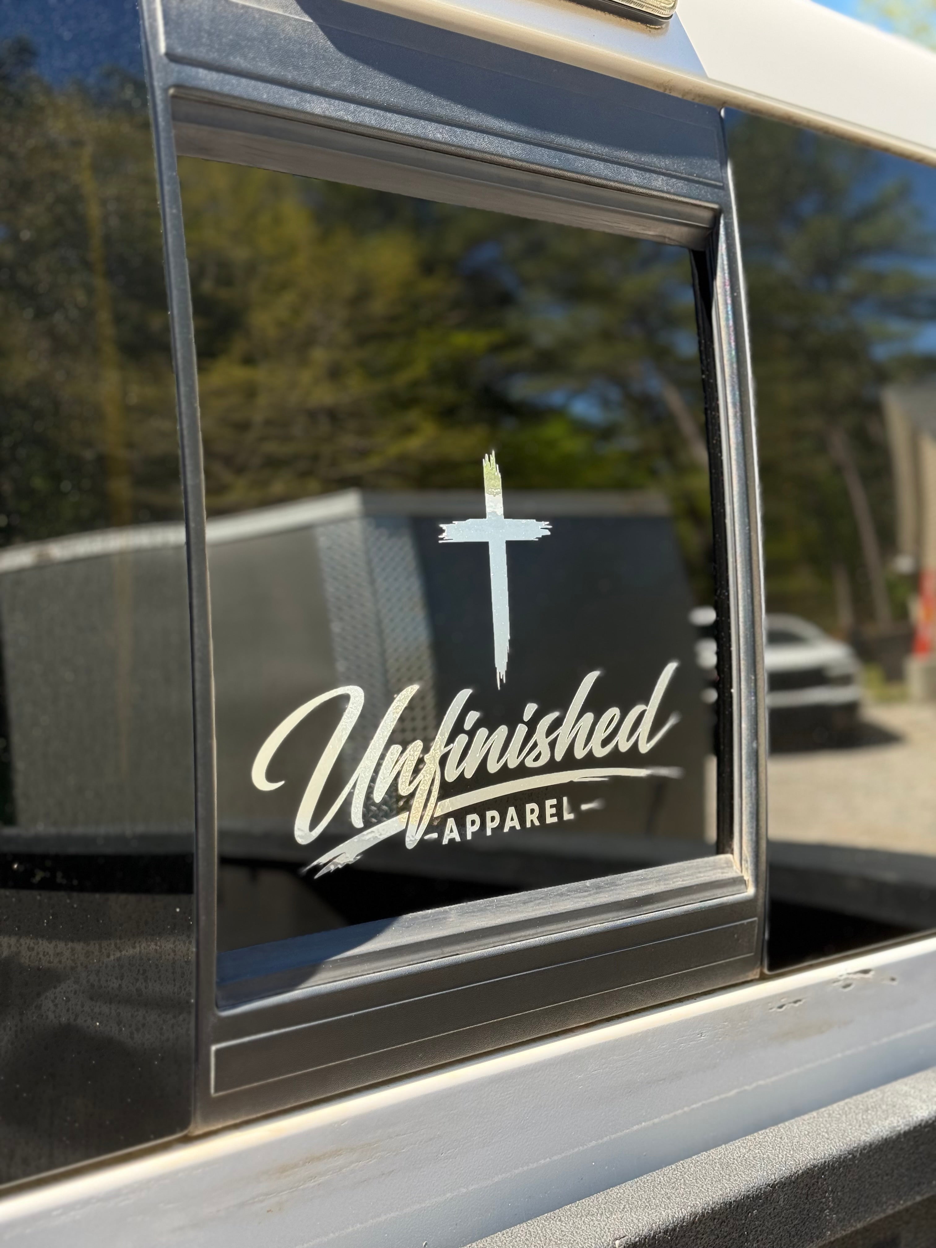 Large Basic Unfinished Text and Cross Combo Decal