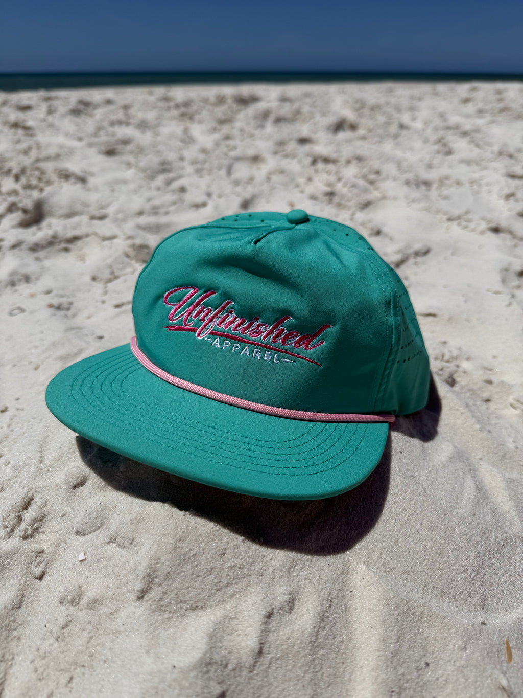 Sea and Pink Embroidered Rope Hat