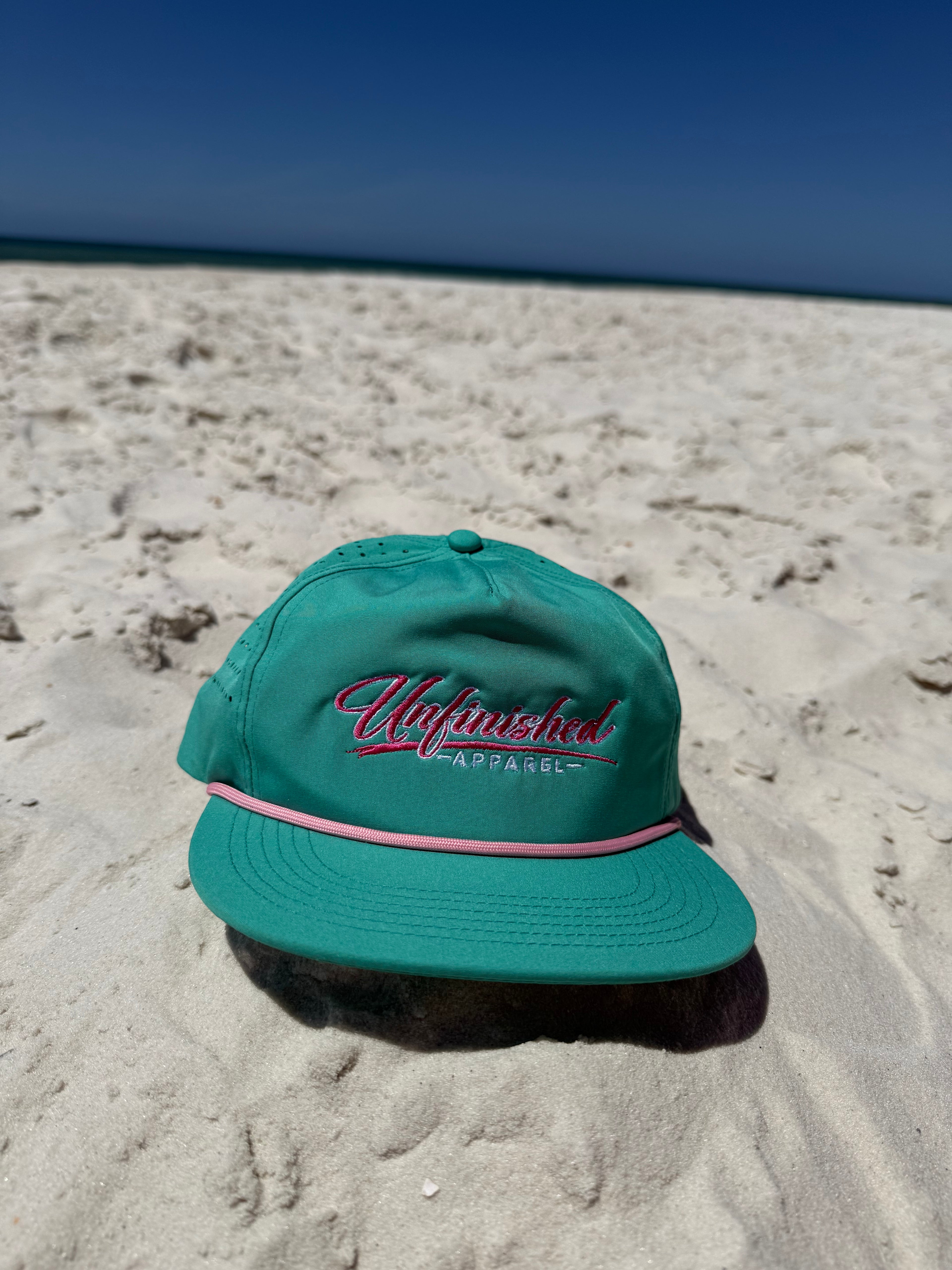 Sea and Pink Embroidered Rope Hat (Pre-order)
