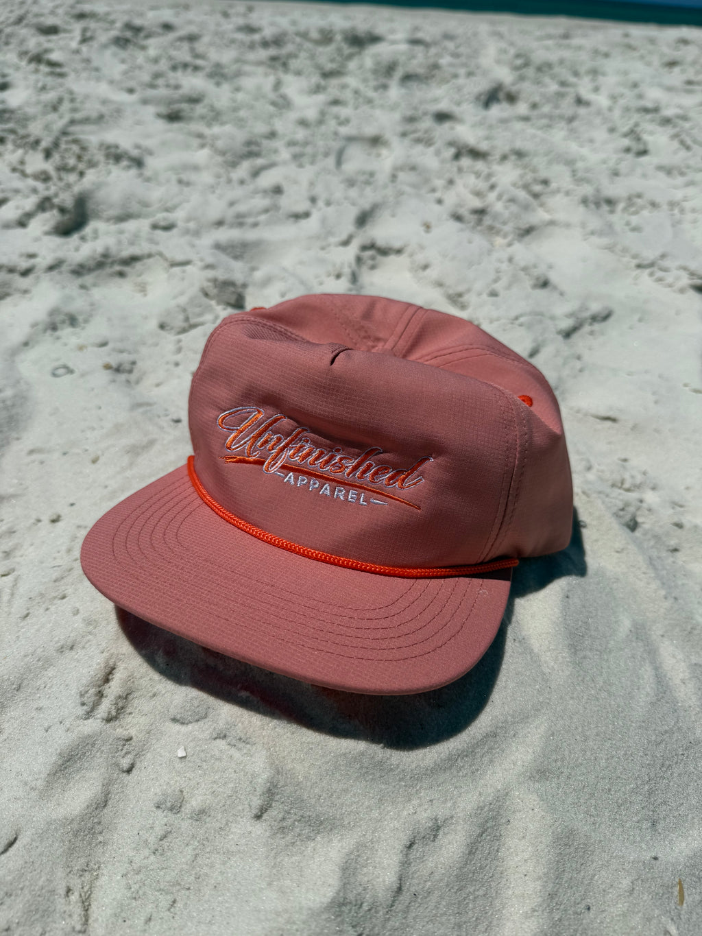 Salmon and Orange Embroidered Basic Rope Hat