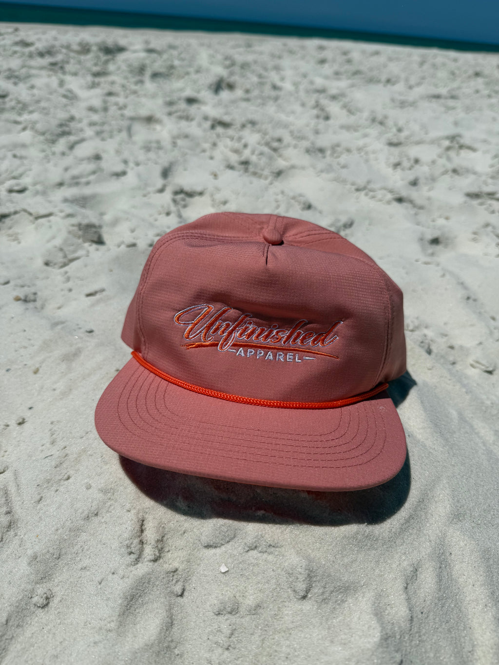 Salmon and Orange Embroidered Basic Rope Hat