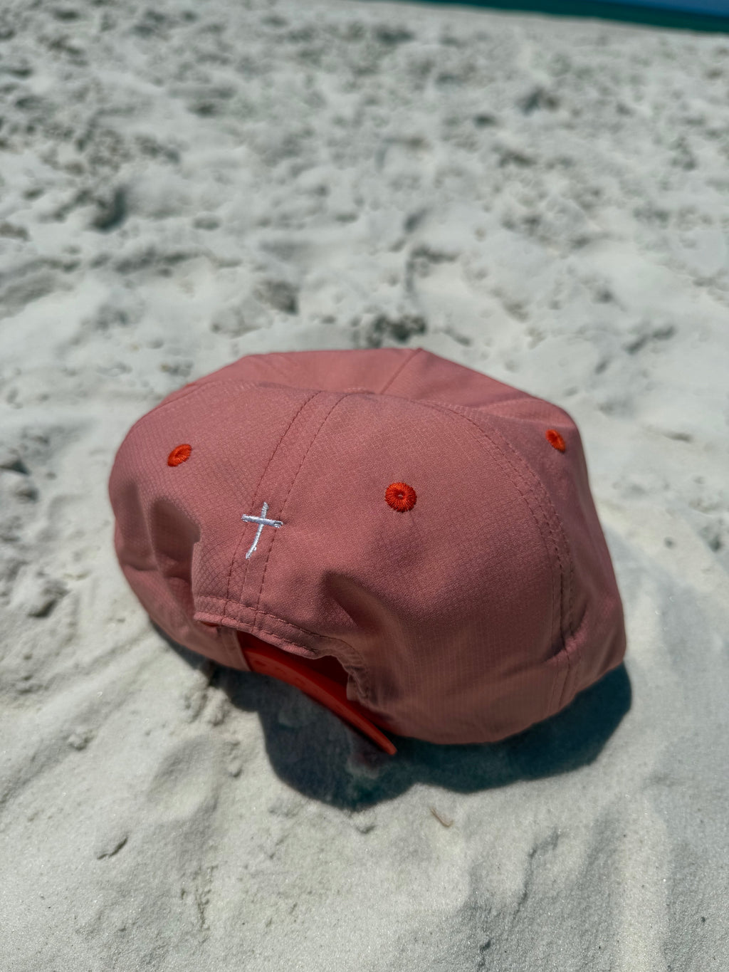 Salmon and Orange Embroidered Basic Rope Hat