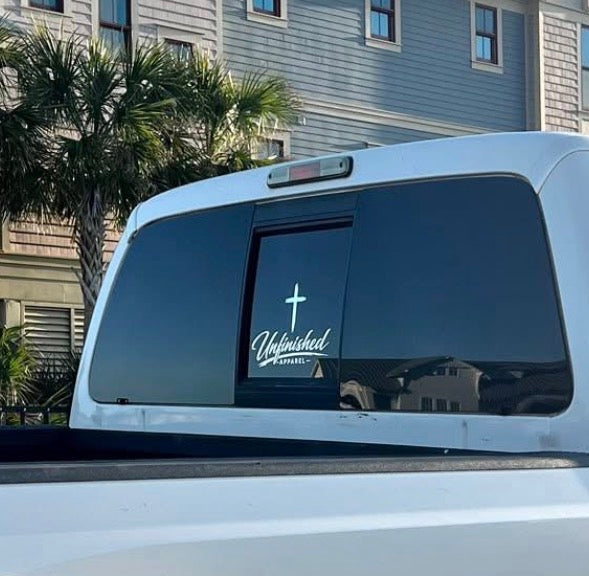 Large Basic Unfinished Text and Cross Combo Decal