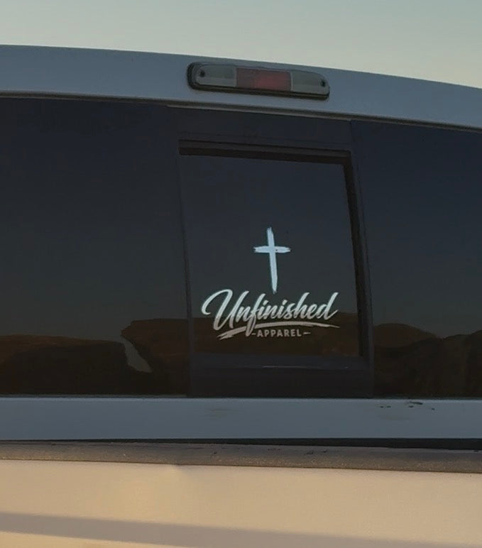 Large Basic Unfinished Text and Cross Combo Decal